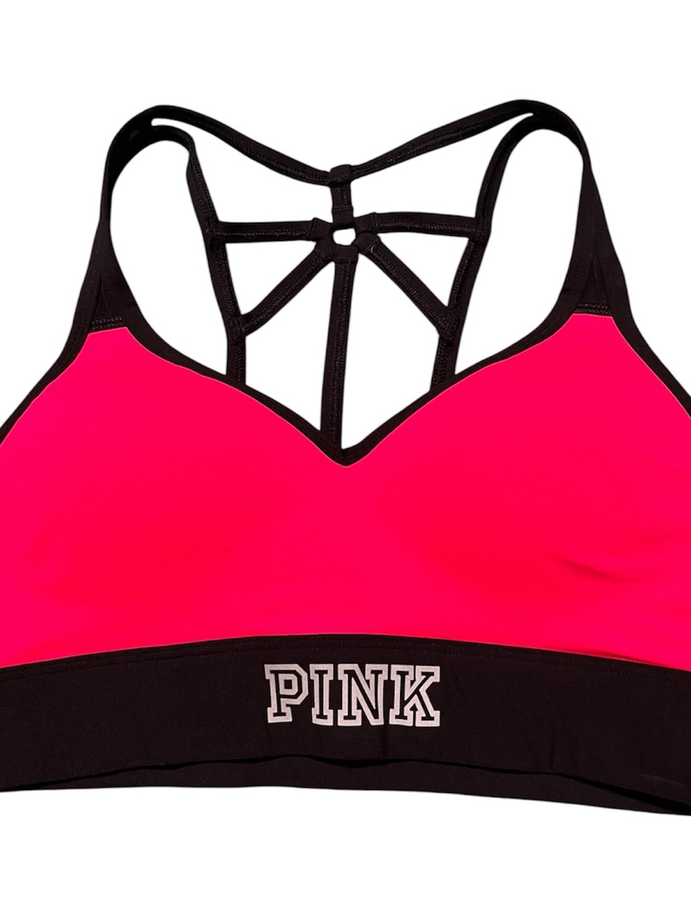 PINK Victoria's Secret Bright Pink and Black Strappy Sports Bra